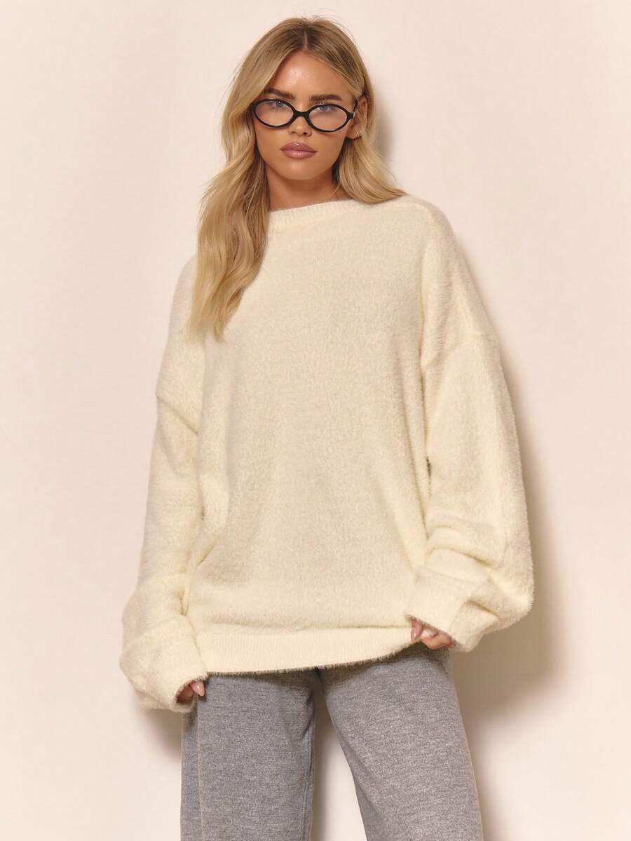 MUSERA Fluffy Knit Oversized Crew Neck Jumper Autumn Winter Fall Loungewear Cosy Christmas  Work Cute Elegant Casual Evening