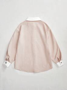 SHEIN Tall Women's Fall Drop Shoulder Single-Breasted Corduroy Embroidered Jacket - Apricot - View 13