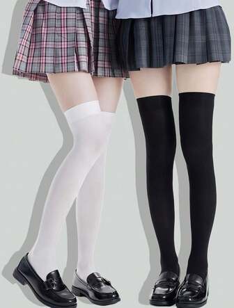 Anime 1 Pair High Elasticity Black Thigh High Socks For Women