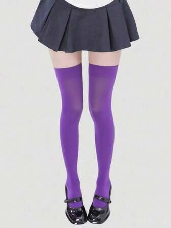 Goth 1 Paar hochelastische schwarze Oberschenkel-Hohe Socken für Frauen