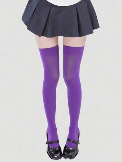 Goth 1 Pair High Elasticity Black Thigh High Socks For Women