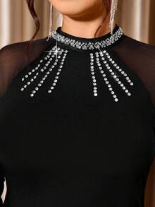 Cravure Maglietta elegante da donna taglie forti in tessuto lavorato a maglia, con scollo impreziosito da decorazioni in perline - nero - Visualizzare 6