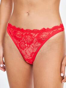 1pc Women Solid Color Lace Wireless Bra Setfor Summerfor Summer - Red - View 6