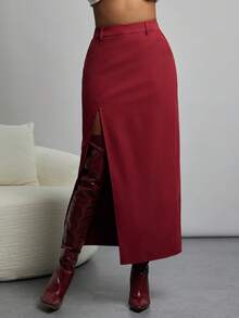 NYA SZN Falda de talle alto, ajustada, suelta, holgada, con abertura alta, para ocasiones especiales, eventos, brunch, citas, romántica, Ibiza, uso diario casual, de largo maxi, para otoño e invierno, para mujer