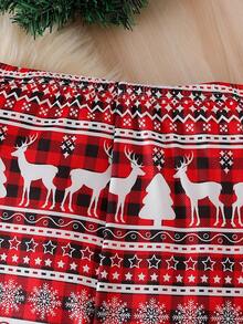 青少年男孩圣诞卡通鹿印花长袖上衣 + 卡通鹿格子长款舒适睡衣 - 白色 - 查看 8