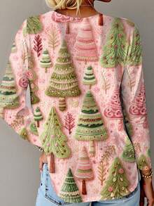 EMERY ROSE Women's Christmas Tree Print Long Sleeve T-Shirt - Multicolor - View 2