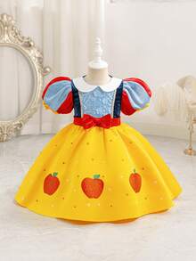 SHEIN Glamorique Kids Girls Princess Dress, Yellow Dress, Flower Girl, Birthday Party, Wedding Ceremony, Formal Occasion Dress, Elegant Gown, All Season - Yellow - View 1