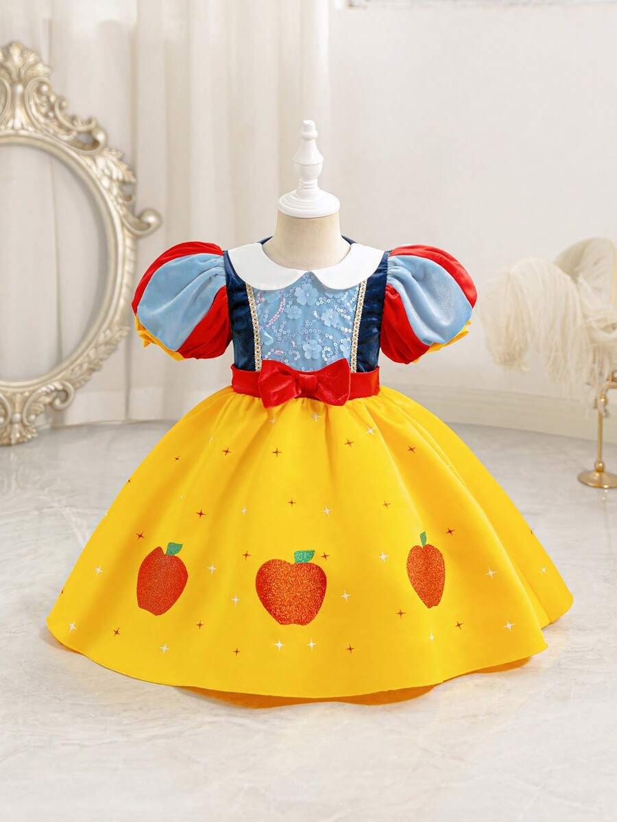 SHEIN Glamorique Kids Girls Princess Dress, Yellow Dress, Flower Girl, Birthday Party, Wedding Ceremony, Formal Occasion Dress, Elegant Gown, All Season - Yellow - View 1