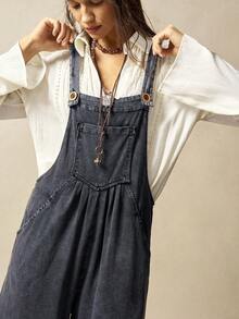 Bohemela Combinaison ample en tricot de couleur unie pour femmes - Noir - Voir 8