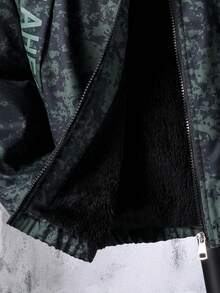 1pc Teen Boys Camouflage Print Casual Hooded Fleece Lined Windbreaker Jacket, Suitable For Daily Casual Wear In Winter