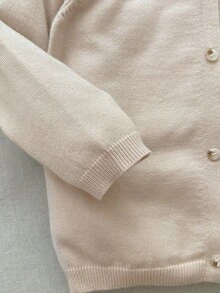 Blossori Young Girls' French Elegant Color Block Collar Button Front Knit Cardigan & Knit Pants Set - Khaki - View 4