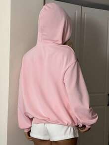 Attitoon 休闲可爱甜美日常仿3D刺绣蝴蝶结印花图案粉色宽松卫衣，适合秋冬季穿着，舒适百搭 - 淺粉色 - 查看 4