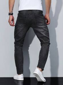 Manfinity Homme Jeans casuales de corte slim con bolsillo para hombre - Negro - Ver 2