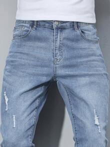 Manfinity Homme Men's Casual Slim Fit Pocket Jeans Streetwear Jeans - Light Wash - View 7