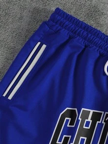 Manfinity Campus Court Pantalones cortos de hombre de talla grande con cordón en la cintura, de estilo casual y sencillo, para uso diario - Azul - Ver 5