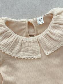 Blossori 女童法式优雅荷叶边领长袖T恤 - 杏色 - 查看 3