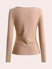 Franclia 2 件套女士休闲保暖保暖内衬高领上衣和紧身裤套装，秋冬 - 卡其色 - 查看 4