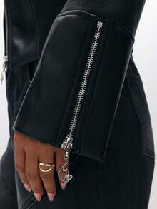 BABYPHAT Women's PU Leather Bomber Jacket With Diamante Logo And Ribbed Hem Casual Outerwear Autumn Winter Clothes For Women