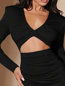 SHEIN BAE Cut Out Front Ruched Bodycon Dress - Black - View 3