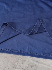 SHEIN 青少年男孩字母印花宽松圆领落肩长袖休闲T恤 - 霧霾藍 - 查看 6