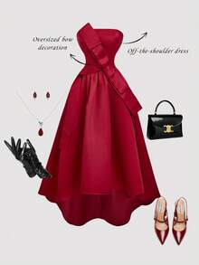 SHEIN MOD Women's Off-Shoulder Red  Maxi Dress,Fall/Winter,Halloween,Nightmare Before  ,Halloween Costume Women ,Party,Elegant, Red Satin Dress, Off Shoulder Dress, Red Formal Dress, Red Tea Length Dress, Red Party Dress,Wedding Guest Dress For Women,Pirate Dress,,Halloween Costumes, Costume - Red - View 1