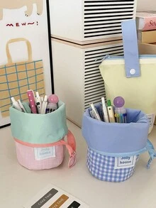 Joivida 1 件女孩彩色手持格子铅笔收纳盒、办公用品收纳盒、学生文具收纳盒、适合中小学生的便携式文具袋、女孩文具袋、返校、学校用品、铅笔盒、铅笔袋、书包 - 彩色 - 查看 4