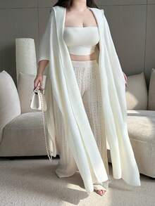 Vibekara Plus Size Hooded Cloak Cardigan, Long Windbreaker Jacket For Autumn/Winter Ghostface - Beige - View 5