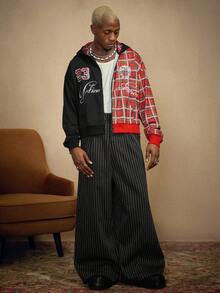 PAVTROS Manfinity Streetrush 男士街头风流行 INS 联名款男士拼接连帽卫衣，街头服饰，保暖冬季，圣诞节街头风拉链短款印花街头连帽衫，长袖上衣 - 灰色 - 查看 4