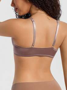 SHEIN 前开合亮面面料增强型胸罩 - 紫色 - 查看 2