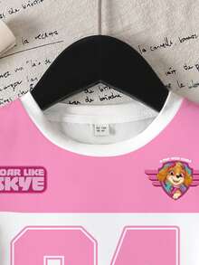 SHEIN | PAW Patrol 年轻女孩休闲拼色狗印花圆领短袖T恤，夏季 - 白色 - 查看 4