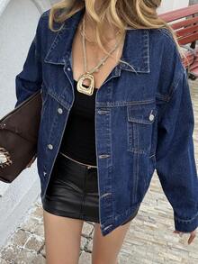 DAZY 女式休闲水洗牛仔夹克，秋季 - 藍色 - 查看 3