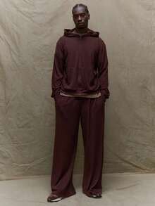 Musero 男士直筒轻薄宽松弹力腰带休闲裤，适合秋冬春夏穿着，舒适休闲。 - 棕色 - 查看 1