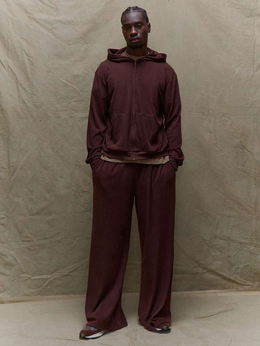 Musero 男士直筒轻薄宽松弹力腰带休闲裤，适合秋冬春夏穿着，舒适休闲。 - 棕色 - 查看 1