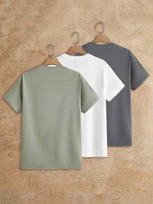 HIMLAND Men Summer 3-Pack Solid Color Round Neck Knitted Casual Short-Sleeve T-Shirt - White - View 2