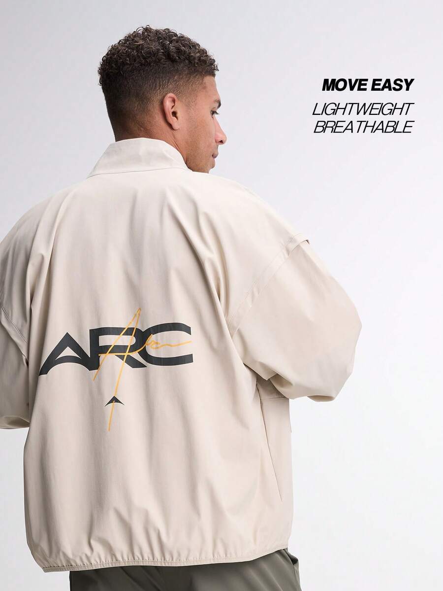 Men's Zip-Up Collar Sports Long Sleeve Jacket - Beige - View 1