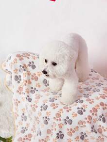 PETSIN 1pc Cute White Paw Print Pattern Warm Pet Blanket For Cats & Dogs - Multicolor - View 1