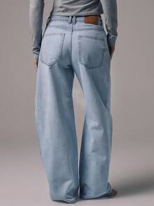 MUSERA Mid Waist Baggy Fit Light Blue Wash Silver Button Detail Denim Jeans Mid Rise Casual Winter Night Out Back To School Office Work Date Night Core Denim Chic Spring Summer - Baby Blue - View 5