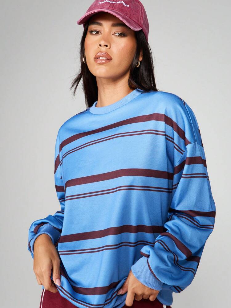 MISSGUIDED Horizontal Striped Long Sleeve Pullover Sweatshirt For Casual Everyday Wear And Layering