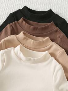 Cozy Pixies Bộ 4 áo len cổ tròn tay dài mềm mại màu trơn cho bé gái - Nhiều màu - Xem 5