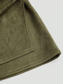 Sweetra Plus Size Suede Pleated Asymmetric Zipper Decor Minimalist Commuter Short Skirt, Autumn/Winter - Olive Green - View 6