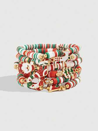 Kawaii 5 قطع مجموعة سوار خرز كريستالي بتعليقة فراولة أنيقة، حلوة وجميلة للنساء، رائعة كهدية لصديقات وعيد الحب، الأم، عيد الأم