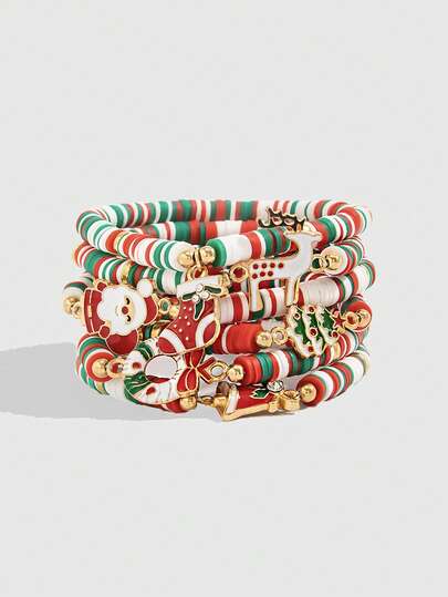 Kawaii 5pcs Fashionable Strawberry Pendant Crystal Beaded Bracelet Set, Sweet & Lovely For Women, Great For Friends And Valentine's Day Gifts,Mom,Mother,Mother's Day,Gift