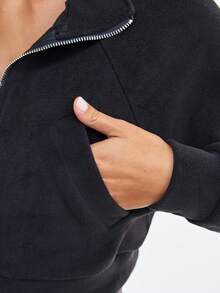 Loungeista Áo khoác lông cừu cổ đứng ấm áp cho nữ, áo khoác chạy bộ lót lông cừu Sherpa có lớp lót dày - màu đen - Xem 5