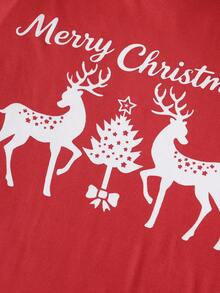 SHEIN 一套圣诞快乐女士睡衣，红色长袖上衣，饰有圣诞树图案，手写体“圣诞快乐”字样，撞色拼接长裤，饰有层叠圣诞树和雪花图案，弹力透气针织面料，可机洗，穿着舒适，易于打理（4套单独出售），冬季服装