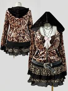 Sunspun Sweatshirt Ukuran Besar Motif Leopard Beludru dengan Warna Kontras - MultiWarna - View 1