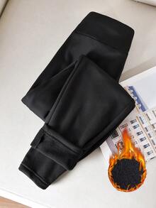 CosyJoli Plus Size Leggings, Fleece Leggings For Autumn And Winter, Thick Leggings, Black Leggings, Comfortable And Warm Pants For Winter, Casual Women's Clothing