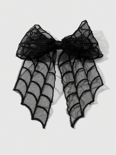 ROMWE Goth 1 Peça Clipe de Cabelo Garra Suporte de Rabo de Cavalo com Teia de Aranha de Renda Bordada em Estilo Gótico Minimalista Retrô da Moda Y2K, Série Halloween, Adequado para Mulheres, Uso Diário, Presente de Feriado
