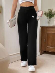 SHEIN PETITE CURVE Quần ống đứng cạp cao thanh lịch màu đen cho nữ cỡ lớn - màu đen - Xem 5