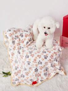 PETSIN 1pc Cute White Paw Print Pattern Warm Pet Blanket For Cats & Dogs - Multicolor - View 2