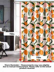 SHEIN Basic living 1 件卡通桃子图案浴帘，防水涤纶面料浴帘，带 12 个挂钩，可机洗，72 英寸宽 x 72 英寸高，浴室装饰，浴室配件秋季装饰返校 - 橘色 - 查看 12